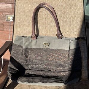 Myra Bag Lace & Canvas Black Tote